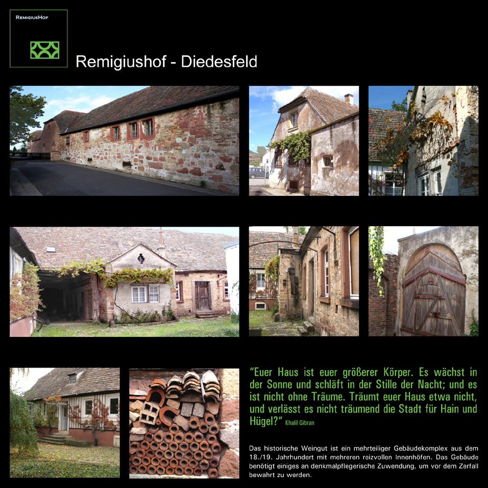 Das historische Weingut ist ein mehrteiliger Geb�udekomplex aus dem 18./19. Jahrhundert mit mehreren reizvollen Innenh�fen. Das Geb�ude ben�tigt einiges an denkmalpflegerischer Zuwendung, um vor dem Zerfall bewahrt zu werden.